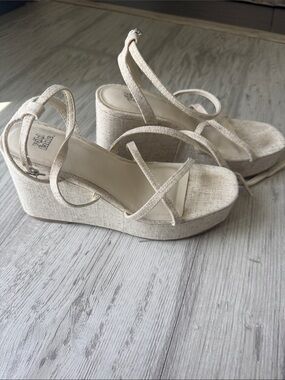 Beige Wedge Sandals with Ankle Strap